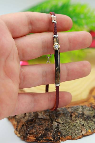 Ta�l� Model Vi�ne Rengi Deri Kordonlu Unisex G�m�� Bileklik