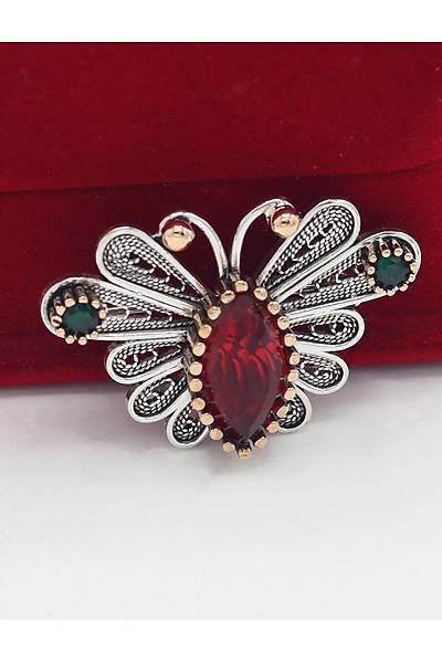 Yakut ve Z�mr�t Ta�l� Kelebek Model Telkari G�m�� Kad�n Bro� 201025411
