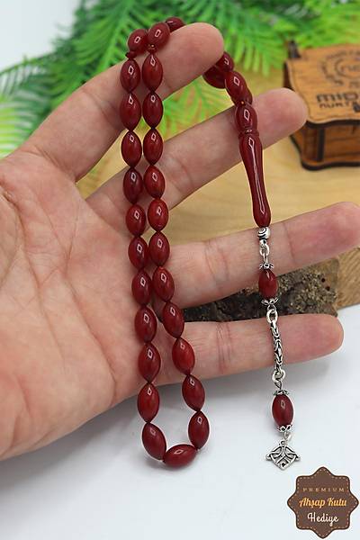 Bordo Arpa Kesim G�m�� P�sk�ll� S�kma Kehribar Tesbih 201024071