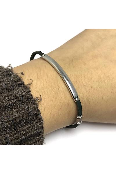 Sade Model Ye�il Deri Kordonlu Unisex G�m�� Bileklik