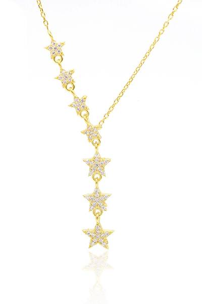 Zirkon Ta�l� Gold Kaplama Y�ld�z Tasar�m 925 Ayar G�m�� Kad�n Kolye 201024390