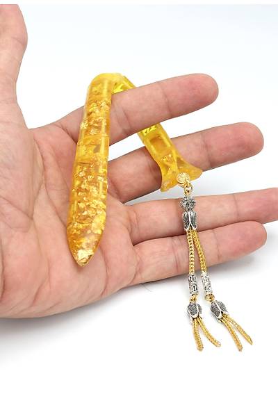 0,7-mm Has Altın Hareli Sıkma Kehribar Balık Tesbih 201021437