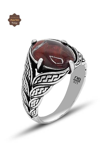 Kan Ta�� Yaprak Model 925 Ayar G�m�� Erkek Y�z�k 201024814