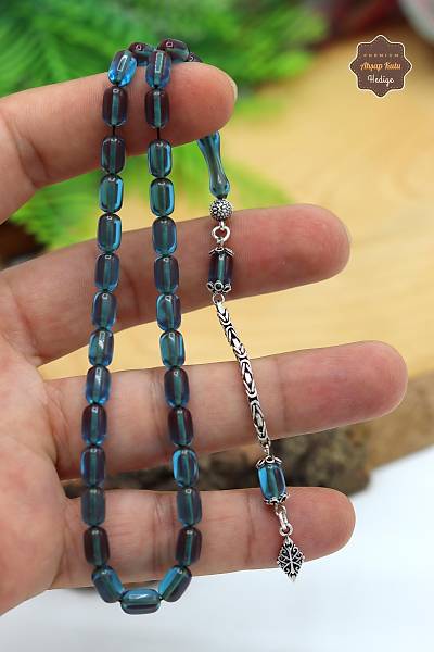 Mavi Kaps�l Kesim G�m�� �vme P�sk�ll� Ate� Kehribar Tesbih 201024374