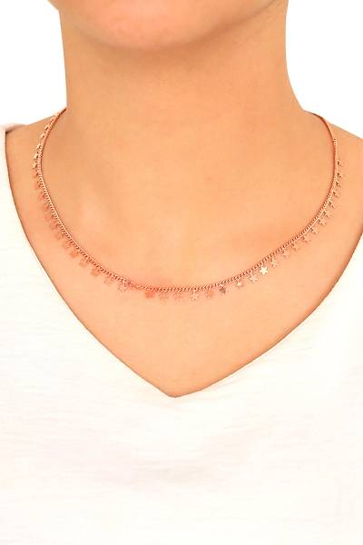 S�ral� Y�ld�z Sallant�l� Rose Kaplama Bayan G�m�� Kolye