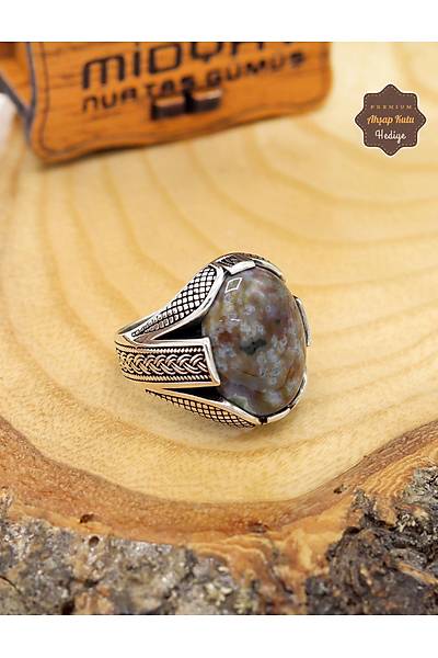 Yemen Akik Ta�l� Has�r Motifli 925 Ayar G�m�� Erkek Y�z�k 201024881