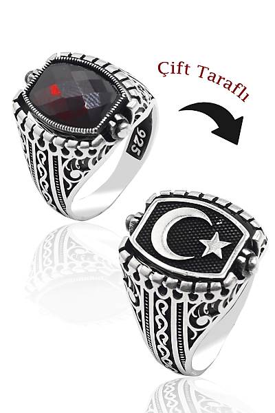 Yakut Tal Ayyldz Model ift Tarafl 925 Ayar Gm Erkek Yzk 201023210