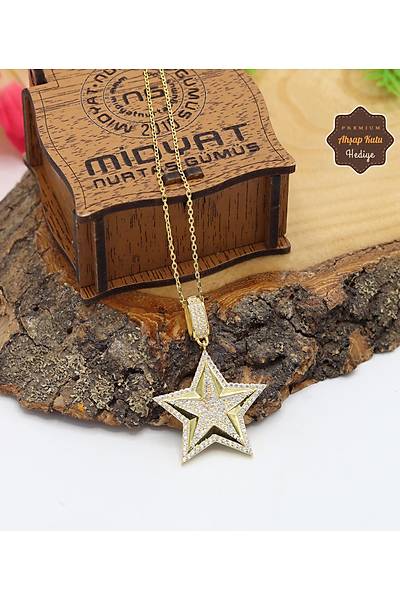 Zirkon Tal Yldz Model Gold Kaplama 925 Ayar Gm Kadn Kolye 201024695