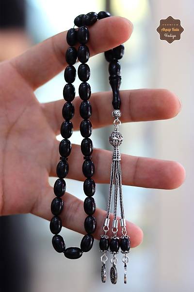 Siyah Arpa Kesim G�m�� Tu�ra P�sk�ll� Ate� Kehribar Tesbih 201024371