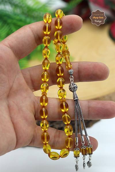 Sar� Arpa Kesim ��l� G�m�� P�sk�ll� Ate� Kehribar Tesbih 201024362