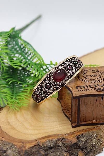 Yakut Ta�l� Zirkon S�sleme Artuklu Model El i�i G�m�� Kad�n Bilezik 201024467