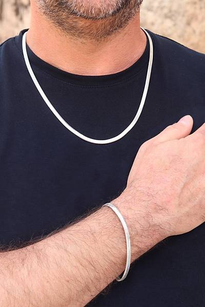 925 Ayar G�m�� Y�lan Derisi Model Ezme Zincir Kolye ve Bileklik kombini 201024151