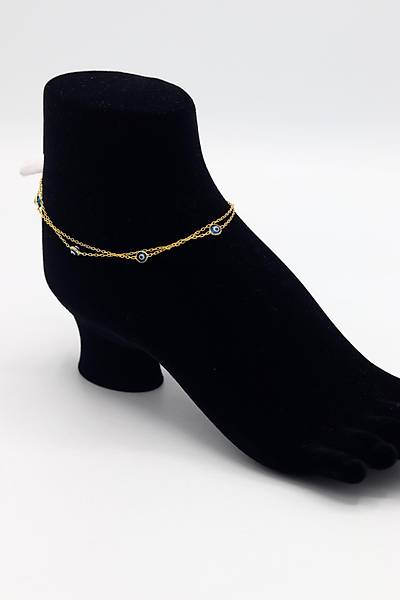 �ift Zincirli Mavi Nazar Boncuklu Model Gold Renk 925 Ayar G�m�� Kad�n Halhal 201025739