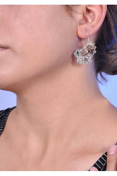 Yakut ve Zmrt Tal ahmeran Model 925 Ayar Gm Telkari Kadn Kpe 201024737