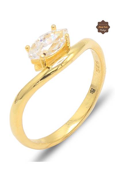 Mekik Model Mozanit Ta�l� Gold Kaplama 925 Ayar G�m�� Kad�n Y�z�k 201025888