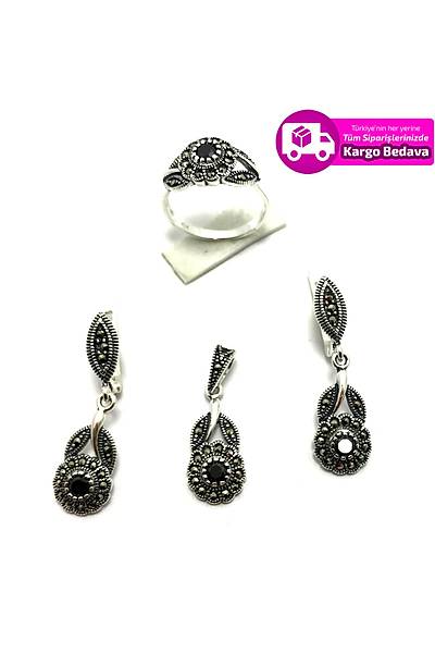Zirkon Ve Markazit Tal iek Model 925 Ayar Gm Bayan Set