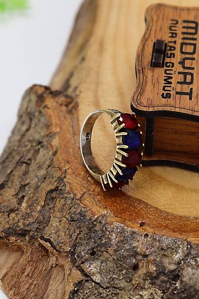 Safir ve Yakut Ta�l� Be�ta� Model Otantik Kad�n G�m�� Y�z�k 201024332