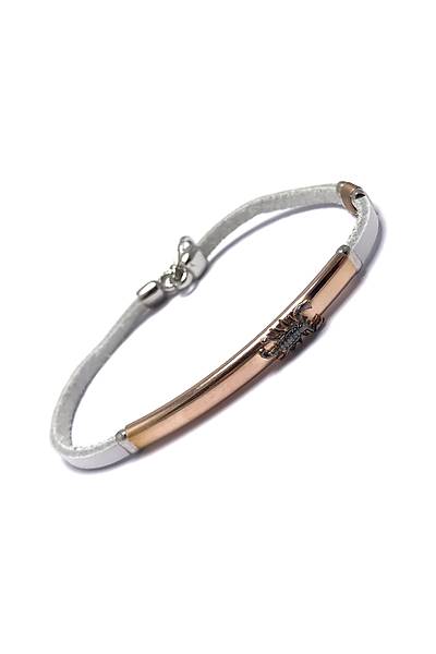 Akrep Model Beyaz Deri Kordonlu Unisex G�m�� Bileklik