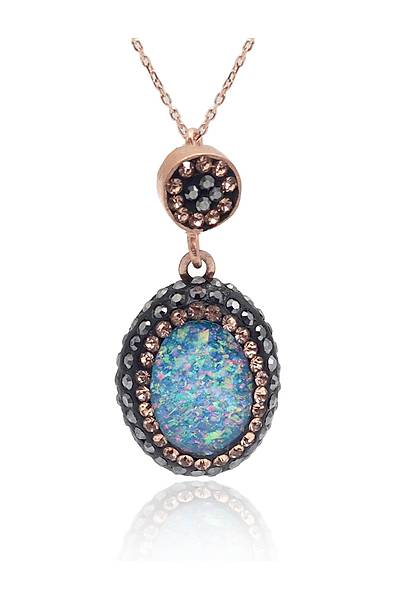Turkuaz Paraiba ve Swarovski Ta�l� 925 Ayar G�m�� Kad�n ��l� Set 201025580