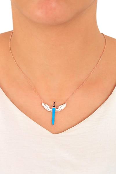 Mavi Mine Tasarml Gm Rose Bayan Melek Kolyesi