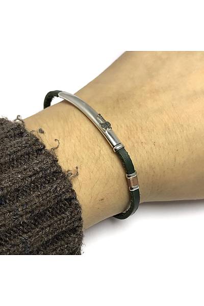 Balta Model Ye�il Deri Kordonlu Unisex G�m�� Bileklik