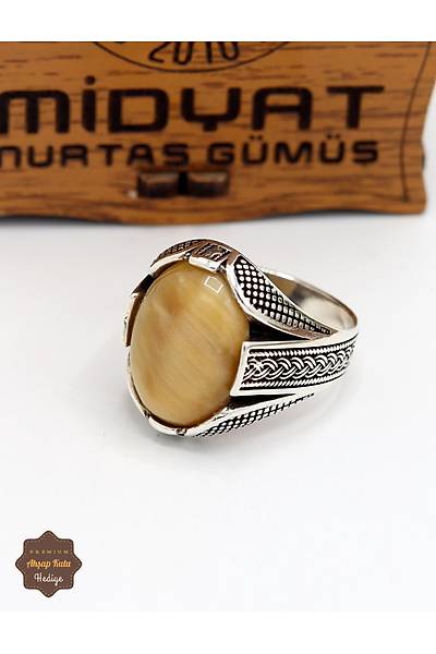 Yemen Akik Ta�l� �rg� Motifli 925 Ayar G�m�� Erkek Y�z�k 201024914