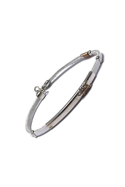 Akrep Model Beyaz Deri Kordonlu Unisex G�m�� Bileklik