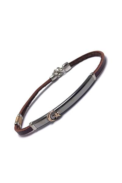 Ayy�ld�z Model Vi�ne Rengi Deri Kordonlu Unisex G�m�� Bileklik