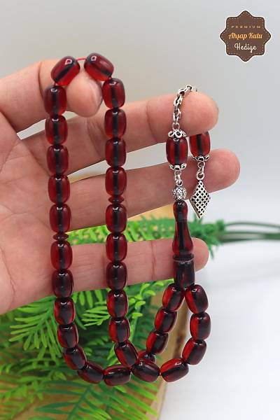 Bordo Kapsl Kesim 925 Ayar Gm Pskll Ate Kehribar Tesbih 201023767