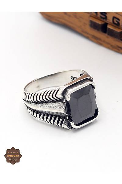 Siyah Zirkon Ta�l� Dikd�rtgen Model 925 Ayar G�m�� �ocuk Y�z��� 201025397