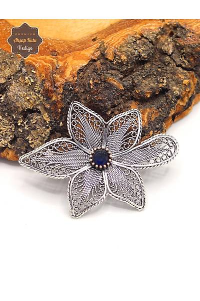Safir Ta�l� Lotus Model Oksitli Telkari G�m�� Kad�n Bro� 201025191