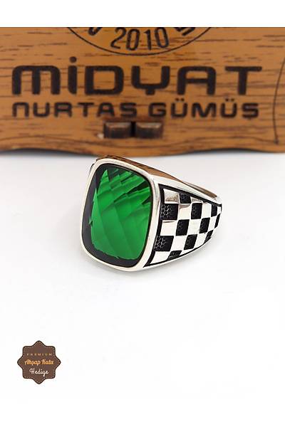 Z�mr�t Ta�l� Saat Motifli 925 Ayar G�m�� Erkek Y�z�k 201024915