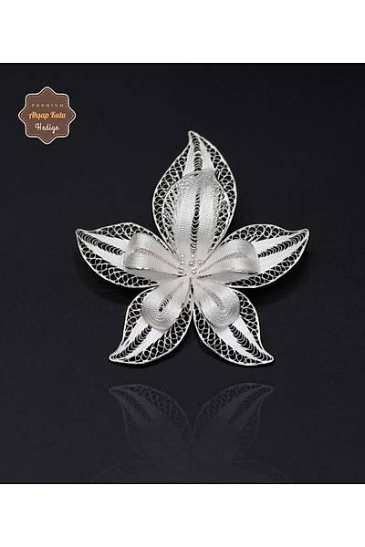 Yaprakl� �i�ek Model 925 Ayar G�m�� Saf S�per Telkari Kad�n Bro� 201024627