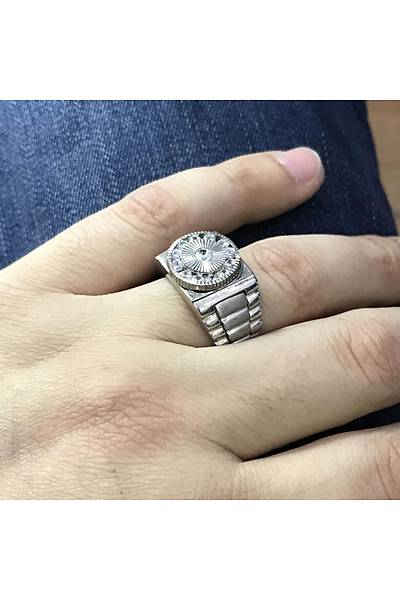 Saat Model Zirkon Taşlı 925 Ayar Erkek Gümüş Yüzük