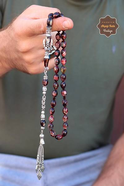 Koyu Kar���k Renkli Arpa Kesim Pen�e �mameli S�kma Kehribar Tesbih 201024573