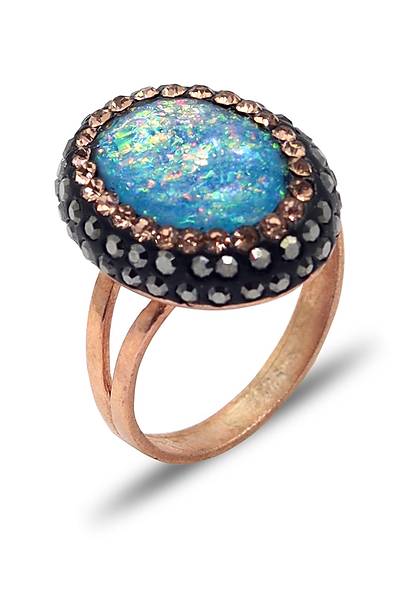 Turkuaz Paraiba ve Swarovski Ta�l� 925 Ayar G�m�� Kad�n ��l� Set 201025580