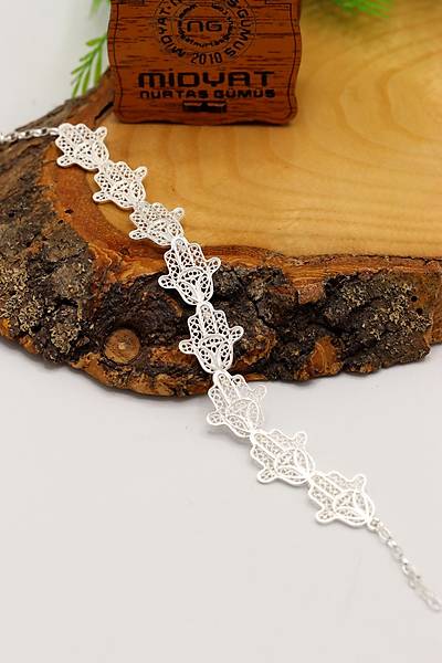 Fat�ma Ana Eli Model 925 Ayar G�m�� Telkari Kad�n Bileklik 201024178