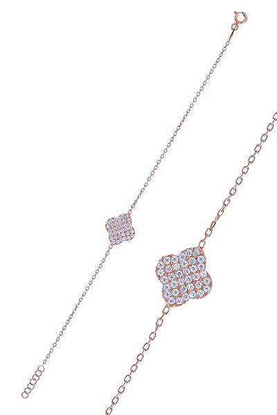 Yonca Tasar�m S�k Zirkon Ta�l� Rose Kaplama G�m�� Kad�n Bileklik 201025127