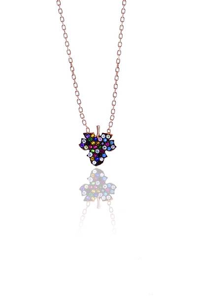 ��nar Tasar�m Renkli Ta�l� Rose Kaplama G�m�� Kad�n Kolye 201025092