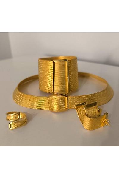 7 Gerdanl�k 19 Bileklik Alt�n Kaplama Trabzon Has�r� Kad�n G�m�� D�rtl� Set 201025287