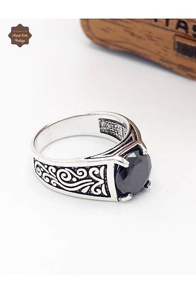 Yuvarlak Siyah Zirkon Ta�l� Sarma��k Desenli 925 Ayar G�m�� �ocuk Y�z��� 201025382