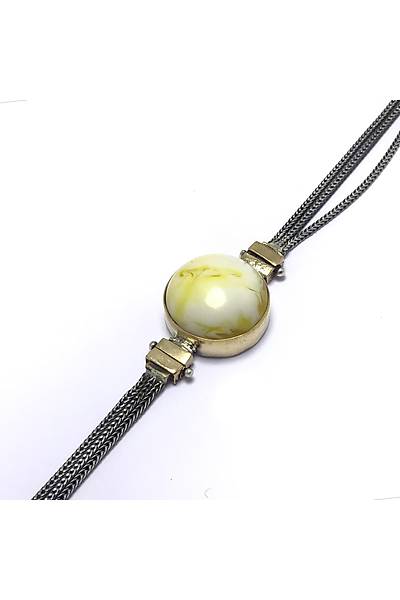 Kehribar Ta�l� 925 Ayar Bayan G�m�� Bileklik