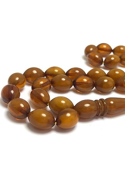 Kahve Hareli Sistem P�sk�ll� Toz Kehribar Tesbih