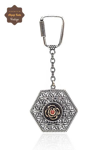 Yakut Ta�l� �i�ek Model Telkari ��lemeli 925 Ayar G�m�� Anahtarl�k 201024030