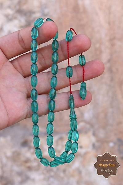 Su Mavisi P�rlanta Par�ac�kl� Sistem P�sk�ll� Ate� Kehribar Tesbih 201024524