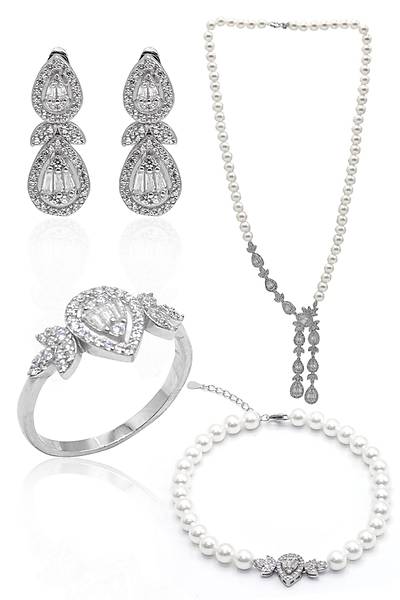 �nci Ta�l� Damla Model 925 Ayar G�m�� D�rtl� Set 201023537