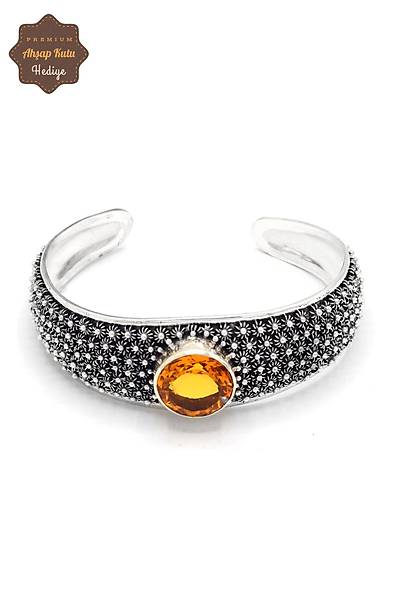 Sitrin Ta�l� Y�resel ��lemeli 925 Ayar Saf G�m�� Kad�n Bilezik 201024048