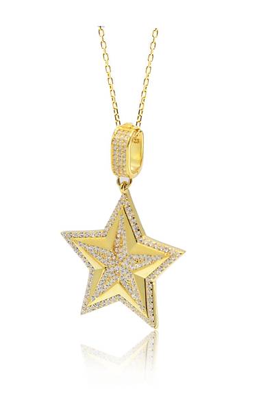 Zirkon Tal Yldz Model Gold Kaplama 925 Ayar Gm Kadn Kolye 201024695