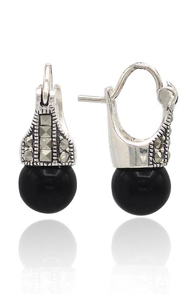 Oniks ve Markazit Ta�l� 925 Ayar Bayan G�m�� K�pe 201022869