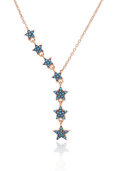 Firuze Ta�l� Rose Kaplama Y�ld�z Tasar�m 925 Ayar G�m�� Kad�n Kolye 201024391